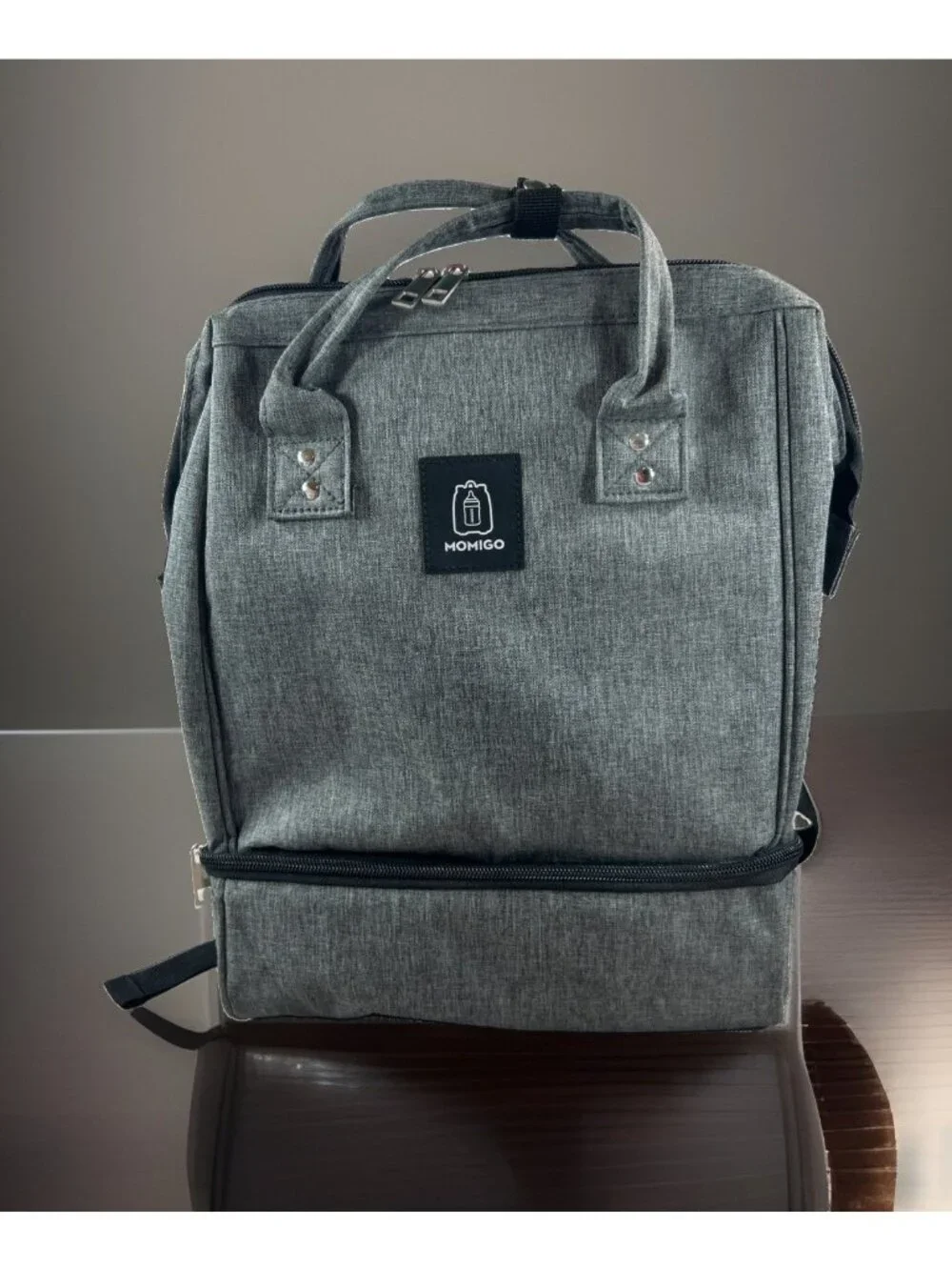 2 Tone Gray Breast Pump Backpack Cooler Moisture Proof Bag Double Layer Zip Up